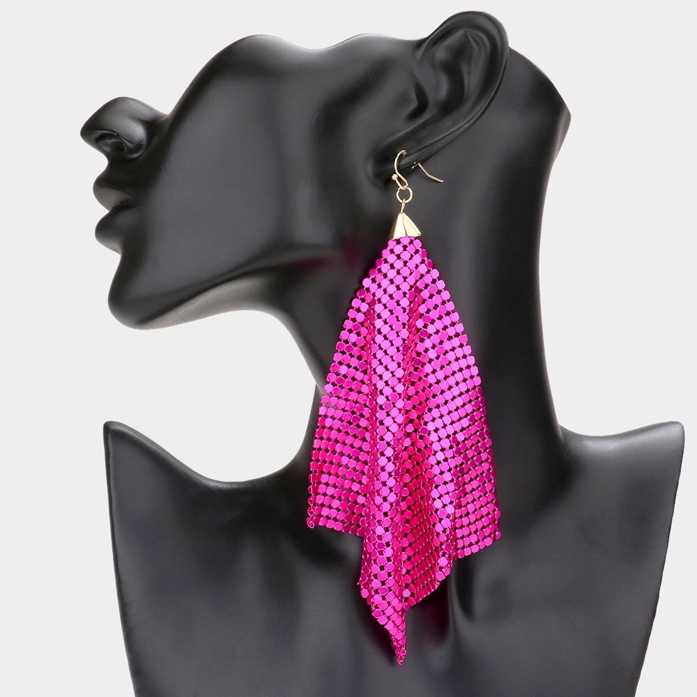 Pink & Gold Mesh Chain Dangle Statement Earrings